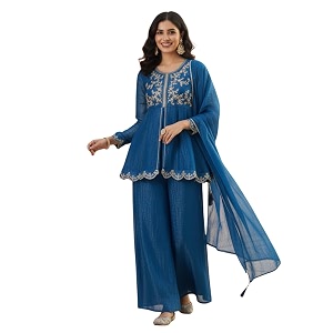 MOKOSH Womens Silk Embroidered Peplum Kurta Sharara