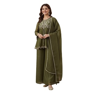 MOKOSH Womens Silk Embroidered Peplum Kurta Sharara