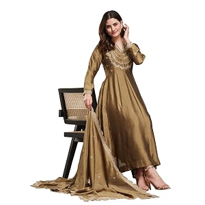 MOKOSH Womens Silk Embroidery Anarkali Kurta Pant