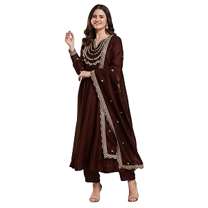 MOKOSH Womens Silk Embroidery Anarkali Kurta Pant