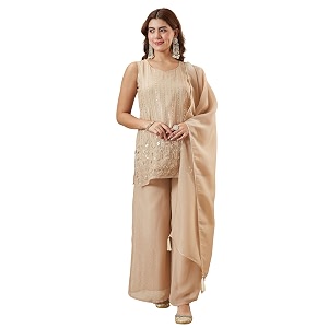 MOKOSH Womens Silk Embroidery Kurta Sharara with