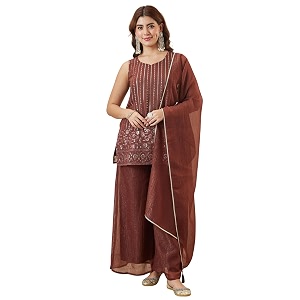 MOKOSH Womens Silk Embroidery Kurta Sharara with