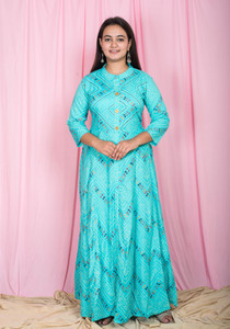 mokshi women fit and flare blue ankle length dress