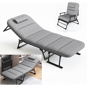 metal 3-in-1 6-gear folding patio lounge chairs reclining lounge chair with removable mattress for indoor and outdoor folding lounge chair for poolside beach lawn patio camping