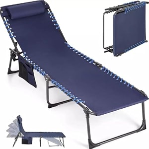 garden lounger 5-step adjustable camping chair foldable with side pocket and carrying strap beach chair portable heavy duty lay flat reclining cot mo-02