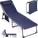 Garden Lounger, 5-Step Adjustable, Camping Chair, Foldable With Side Pocket and Carrying Strap, Beach Chair, Portable Heavy Duty Lay Flat Reclining Cot (MO-02)