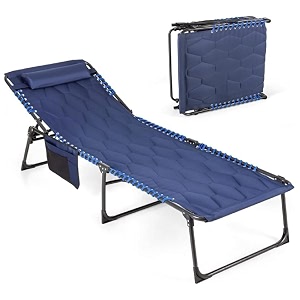 summer bed padded folding camp cot outdoor 5 level adjustment comfortable sleeping oxford beach chairlounger portable camping bed for pillow amp side pocket indoor and outdoor mo-04