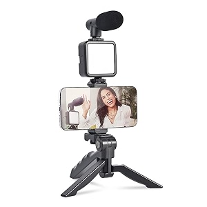 vlogging kit for mobile phone tripod living streaming equipment with shotgun microphone 49 led light tripod fliming equipment for youtube instagram tiktok compatible with phone camera