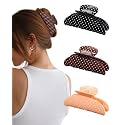 Molans 3PCS Hair Claw Clips Acrylic Clamps for women - Non-slip Strong Hold Barrettes for Thin Thick Hair, Medium hair clips Accessories(Brown Polka Dot)