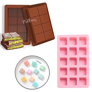 moldberry kunafa chocolate mold amp 15-cavity 3d square chocolate mould combo silicone baking molds for homemade chocolates candy amp desserts multicolor pack of 2