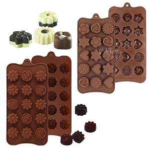 moldberry pack of 2-15 cavity silicone different flower shape chocolate mould  non stick flexible candy jelly moulds for homemade chocolates desserts ice cubes diy baking amp gift making tray