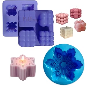 moldberry silicone candle mould combo  3d bubble amp snowflake candle molds for candle making  christmas diwali amp gift set  reusable diy soy wax candle baking jelly soap moulds  pack of 2