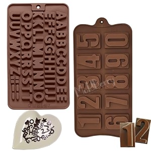 moldberry silicone chocolate mold set of 2  alphabet amp number 0-9 chocolate molds for cake decoration chocolate candy jelly and diy baking  flexible non-stick reusable
