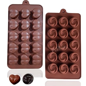 moldberry silicone chocolate mould combo of 2  15 cavity rose amp mix flower shape  flexible non-stick candy jelly amp bar moulds  reusable baking tray  size 192 x 97 cm  chocolate making mould