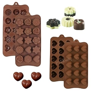 moldberry silicone chocolate moulds set of 2  heart amp flower shape candy molds for chocolate jelly gummies  flexible non-stick reusable baking trays  mini silicone molds for diy sweets