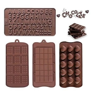 moldberry silicone letter chocolate molds  breakable mini candy bar amp heart moulds for cake jelly candy making  pack of 4