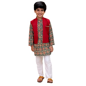 The Mom Store Boys Printed Cotton Kurta