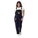 The Mom Store Maternity Corduroy Dungaree | Loose Fit for Growing Belly | Pre and Post Pregnancy | Side Buttons | Adjustable Shoulder Straps | Jeans | Color - Navy Blue Floral | S