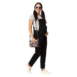 the mom store maternity and nursing dungaree dress  denim with elasticated waist  adjustable shoulder straps  trendy pre and post pregnancy dress