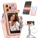 Moman Vlog Selfie Monitor Screen for iPhone 7-18 Series, 4K 60fps &amp; Encrypted Private Wireless, Magnetic Back Camera Monitor, P2P Wireless, 164 ft Range for TikTok, YouTube, Photo &amp; Video Kits, Pink