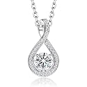 MomentWish Moissanite Necklace for Women, 0.5/1 Carat Sterling Silver