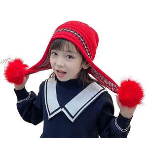 momisy girl39s winter warm pom-pom balaclava hat full cover earflap hood cap_5-10 years