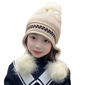 momisy girl39s winter warm pom-pom balaclava hat full cover earflap hood cap_5-10 years