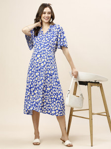 MomToBe Women Fit and Flare Blue Midi