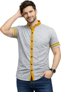 Money Leaf Men Solid Casual Silver Shirt
