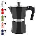 Mongdio Stovetop Espresso Maker Moka Pot, Stove Top Cuban Coffee Maker, Italian Greca Mocha Pot, 6 Espresso Cups, 10 oz - Black