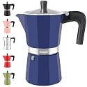 Mongdio Stovetop Espresso Maker Moka Pot, Stove Top Cuban Coffee Maker, Italian Greca Mocha Pot, 12 Espresso Cups, 20 oz - Blue