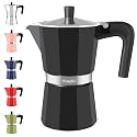 Mongdio Stovetop Espresso Maker Moka Pot, Stove Top Cuban Coffee Maker, Italian Greca Mocha Pot, 9 Espresso Cups, 15 oz - Black