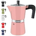 Mongdio Stovetop Espresso Maker Moka Pot, Stove Top Cuban Coffee Maker, Italian Greca Mocha Pot, 12 Espresso Cups, 20 oz - Pink