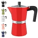 Mongdio Stovetop Espresso Maker Moka Pot, Stove Top Cuban Coffee Maker, Italian Greca Mocha Pot, 9 Espresso Cups, 15 oz - Red