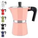Mongdio Stovetop Espresso Maker Moka Pot, Stove Top Cuban Coffee Maker, Italian Greca Mocha Pot, 6 Espresso Cups, 10 oz - Pink