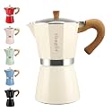 Mongdio Stovetop Espresso Maker Moka Pot, Cuban Coffee Maker Stove Top Coffee Maker Moka Italian Espresso Greca Coffee Maker Brewer Percolator, 6 Espresso Cups, 10 oz - White