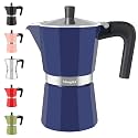 Mongdio Stovetop Espresso Maker Moka Pot, Stove Top Cuban Coffee Maker, Italian Greca Mocha Pot, 9 Espresso Cups, 15 oz - Blue