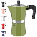 Mongdio Stovetop Espresso Maker Moka Pot, Stove Top Cuban Coffee Maker, Italian Greca Mocha Pot, 12 Espresso Cups, 20 oz - Green