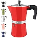 Mongdio Stovetop Espresso Maker Moka Pot, Stove Top Cuban Coffee Maker, Italian Greca Mocha Pot, 12 Espresso Cups, 20 oz - Red