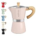 Mongdio Stovetop Espresso Maker Moka Pot, Cuban Coffee Maker Stove top coffee maker Moka Italian Espresso Greca Coffee Maker Brewer Percolator, 6 Espresso Cups, 10 oz - Pink