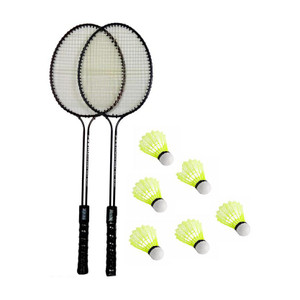 monika sports 2 pc badminton set with 6 nylon shuttle cock free badminton kit