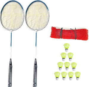 monika sports badminton kit  2 single shaft racquet  1 badminton net  10 pc nylon shuttle  badminton kit