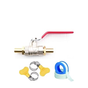 monit 1234 plated brass ball valve with solid brass hose tails water shut off - 1 piece with teflone tape and 2 hose clamp