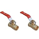 MONIT Pack of 2 Brass Ball Valve 1/2 Inch BSP Female Thread | Golden Forged Brass Water Control Valve | Heavy Duty Leak-Proof Shut Off Valve for Home, Bathroom & Industrial Use with teflone tap