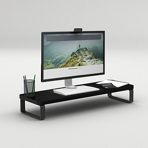 monitor stand wooden  monitor stand riser  pc stand for desktop table  heavy hold non slip material particle board wooden black