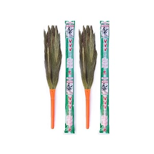 monkey 555 vvv v-shaped grass broom - pack of 2  natural garo-hill grass  thick amp tall  sleek virgin plastic handle  fast eco-friendly sweeping unique v shape handle spreads grass evenly