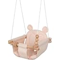 Monkey &amp; Mouse Baby Swing, Pale Pink Indoor Outdoor Portable Hanging Chair, Infant &amp; Toddler Kids 12 Months - 4 Years, Cotton Canvas &amp; Beech Wood Frame, Sensory Hammock Boy &amp; Girl Seat w/Wooden Toys