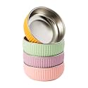Monkey Proof™ Non-Toxic Stainless Steel Child Bowl 5” with Non-Slip Grooved Silicone Shell, (Set of 4 bowls) Unbreakable, Mess Free Feeding for Babies, Toddlers, Kids, BPA free (Garden Party Grooved)