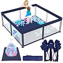 MONSTECH Large Baby Playpen 150x180cm Pit Balls Playpen for Baby up to 5 Years with Anti-Fall Rings, Safety Lock, Breathable Mesh, Kids Activity Center Play Pen (120 * 120-BLUE-F)