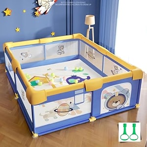monstech medium 120cm  120cm play pens for babies and toddlers baby fence baby play yards for indoor amp outdoor with breathable mesh anti-fall playpen and safety lockno matno cusion